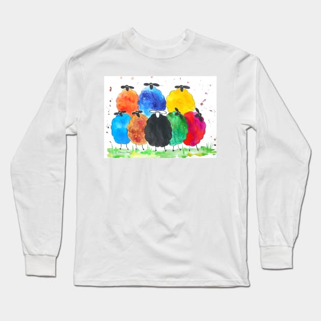 Quirky Colourful Sheep Long Sleeve T-Shirt by Casimirasquirkyart